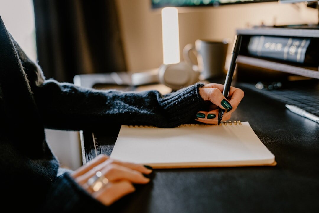 crime writer at desk